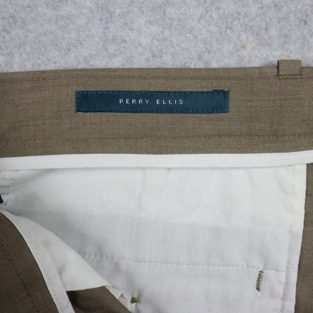 Perry‎ Ellis Pants Mens 36x30 Dress Slacks Suit Business Formal Flat Front Brown
